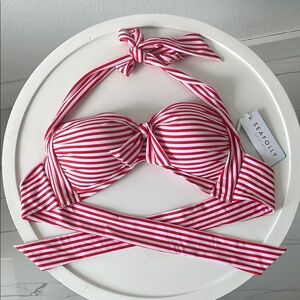 Seafolly Red and White Striped Bikini Top